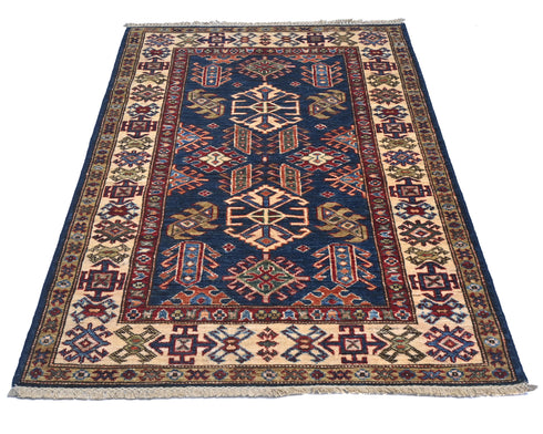 3x5 Kazak Blue Afghan Hand Knotted Traditional Wool Area Rug